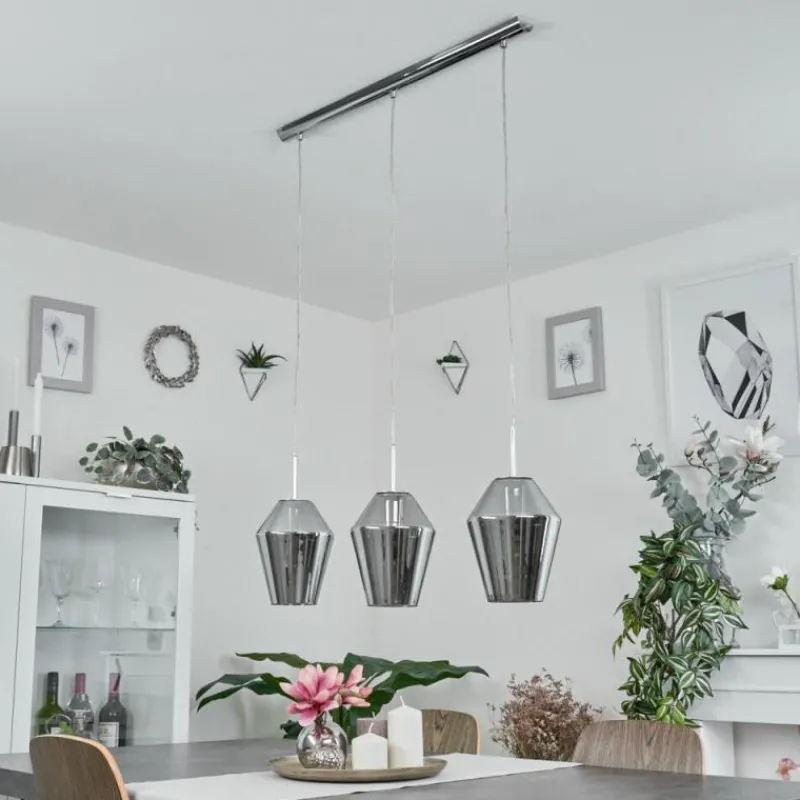 Suspension Verre Fumé-hofstein Suspension Anjou Chrome, 3 lumières