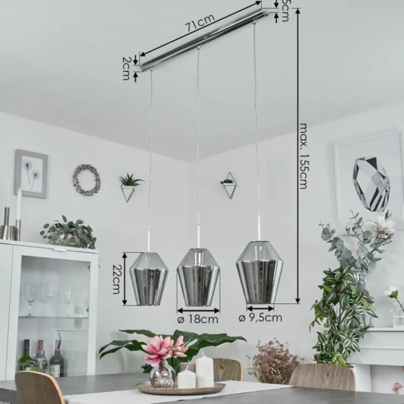 Suspension Verre Fumé-hofstein Suspension Anjou Chrome, 3 lumières