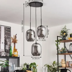 hofstein Suspension Apedo Clair, Fumé, 3 lumières