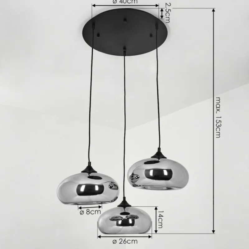 Suspension Verre Fumé-hofstein Suspension Avonlea Noir, 3 lumières
