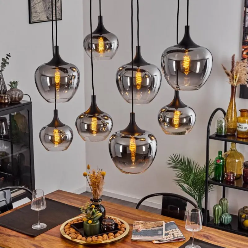 Suspension Verre Fumé-hofstein Suspension Azurara Noir, 8 lumières