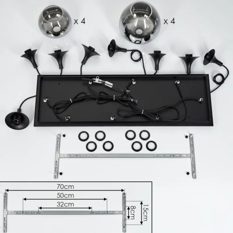 Suspension Verre Fumé-hofstein Suspension Azurara Noir, 8 lumières