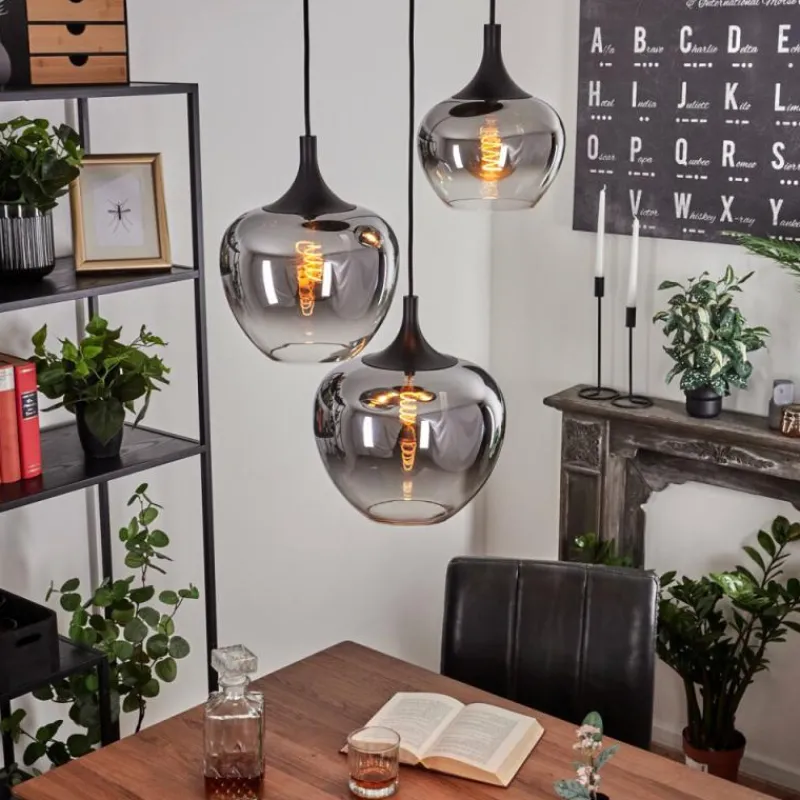 Suspension Verre Fumé-hofstein Suspension Azurara Noir, 3 lumières