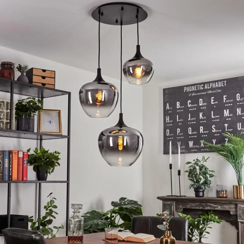 Suspension Verre Fumé-hofstein Suspension Azurara Noir, 3 lumières