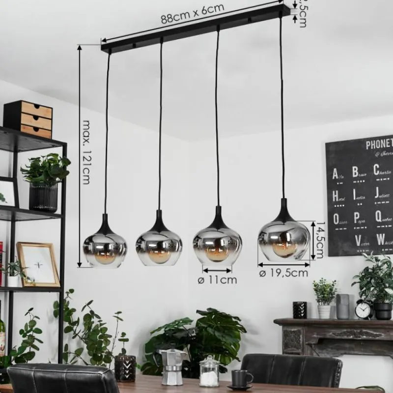 Suspension Verre Fumé-hofstein Suspension Azurara Noir, 4 lumières