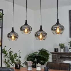 Suspension Verre Fumé-hofstein Suspension Azurara Noir, 4 lumières