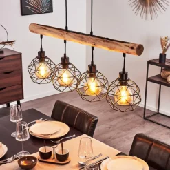 Lampes Vintages & Rétros-hofstein Suspension Bacabal Bois clair, Noir, 4 lumières