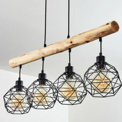Lampes Vintages & Rétros-hofstein Suspension Bacabal Bois clair, Noir, 4 lumières