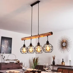 Lampes Vintages & Rétros-hofstein Suspension Bacabal Bois clair, Noir, 4 lumières