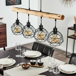 Lampes Vintages & Rétros-hofstein Suspension Bacabal Bois clair, Noir, 4 lumières