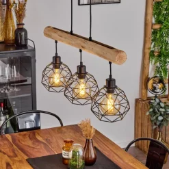 Lampes Vintages & Rétros-hofstein Suspension Bacabal Bois clair, Noir, 3 lumières