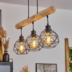 Lampes Vintages & Rétros-hofstein Suspension Bacabal Bois clair, Noir, 3 lumières