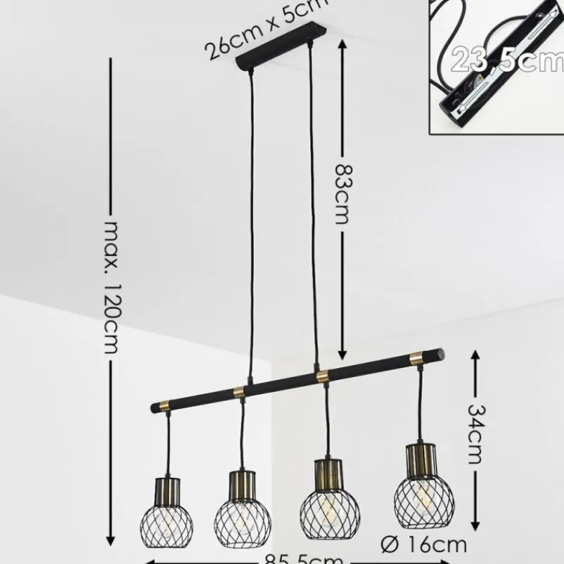 Lampes Dorées-hofstein Suspension Bacau Noir doré, 4 lumières
