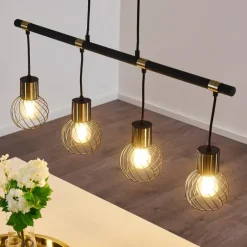 Lampes Dorées-hofstein Suspension Bacau Noir doré, 4 lumières