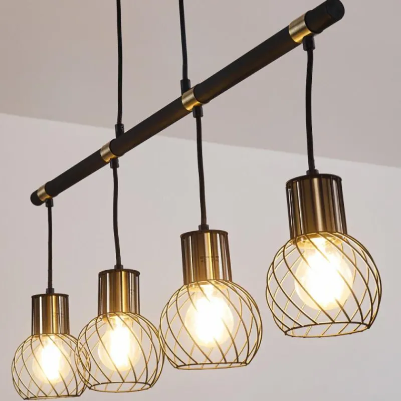 Lampes Dorées-hofstein Suspension Bacau Noir doré, 4 lumières