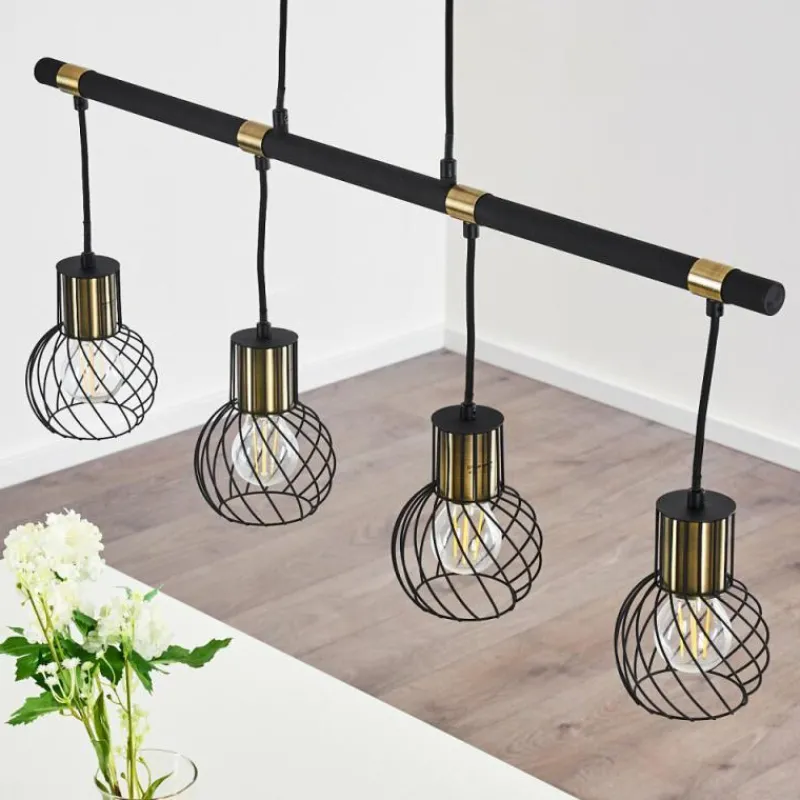 Lampes Dorées-hofstein Suspension Bacau Noir doré, 4 lumières