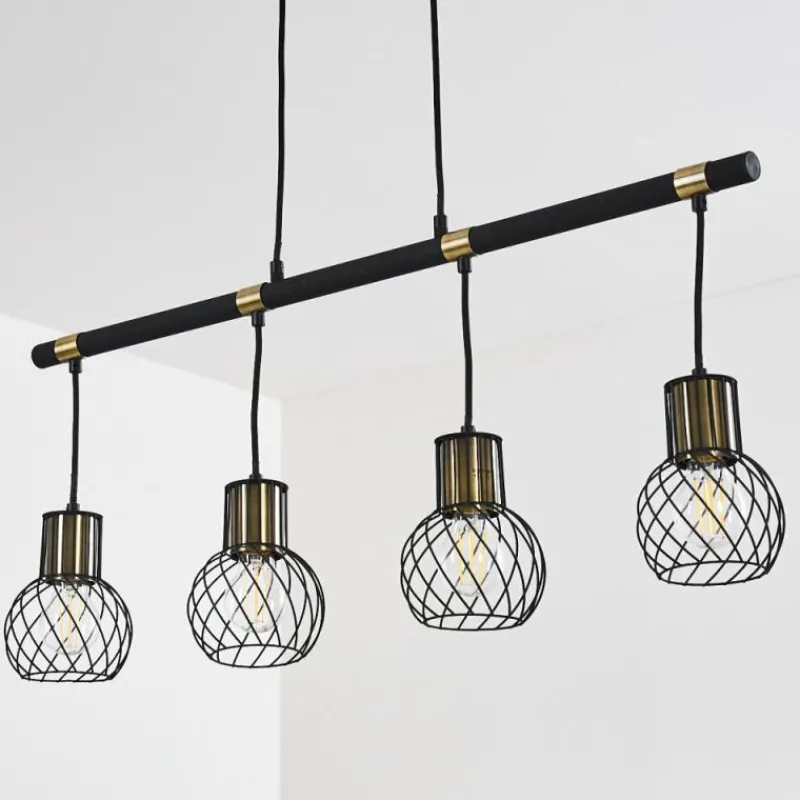 Lampes Dorées-hofstein Suspension Bacau Noir doré, 4 lumières
