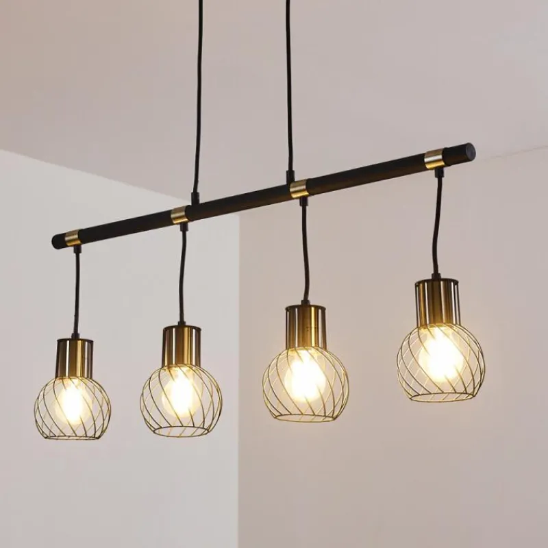 Lampes Dorées-hofstein Suspension Bacau Noir doré, 4 lumières