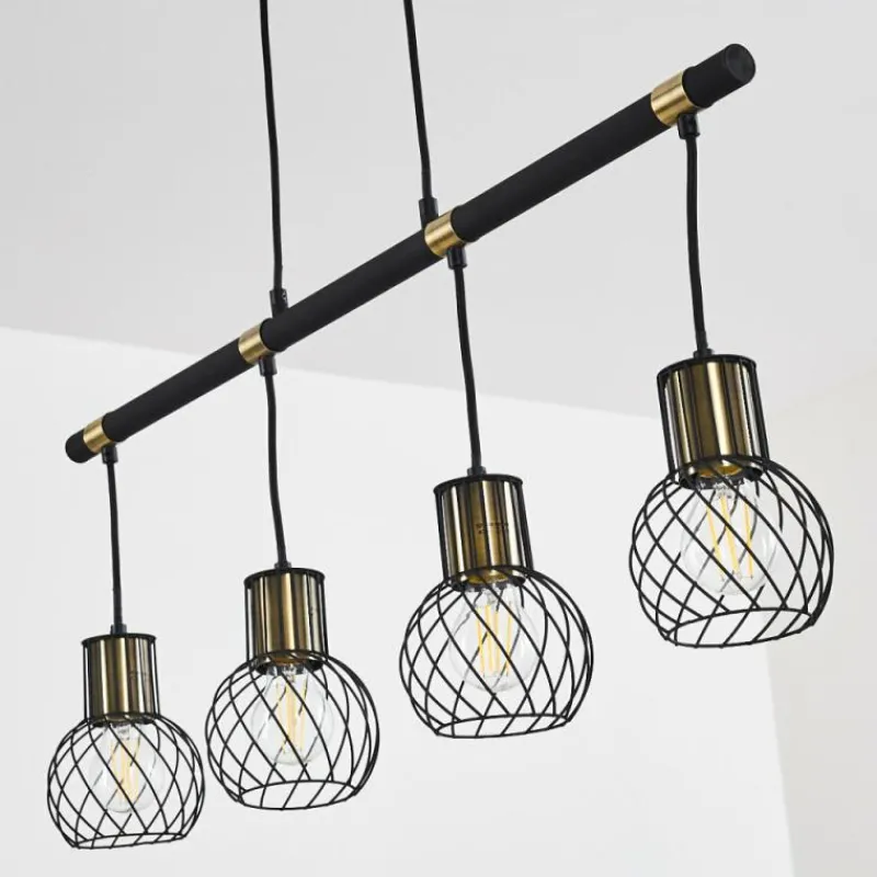 Lampes Dorées-hofstein Suspension Bacau Noir doré, 4 lumières