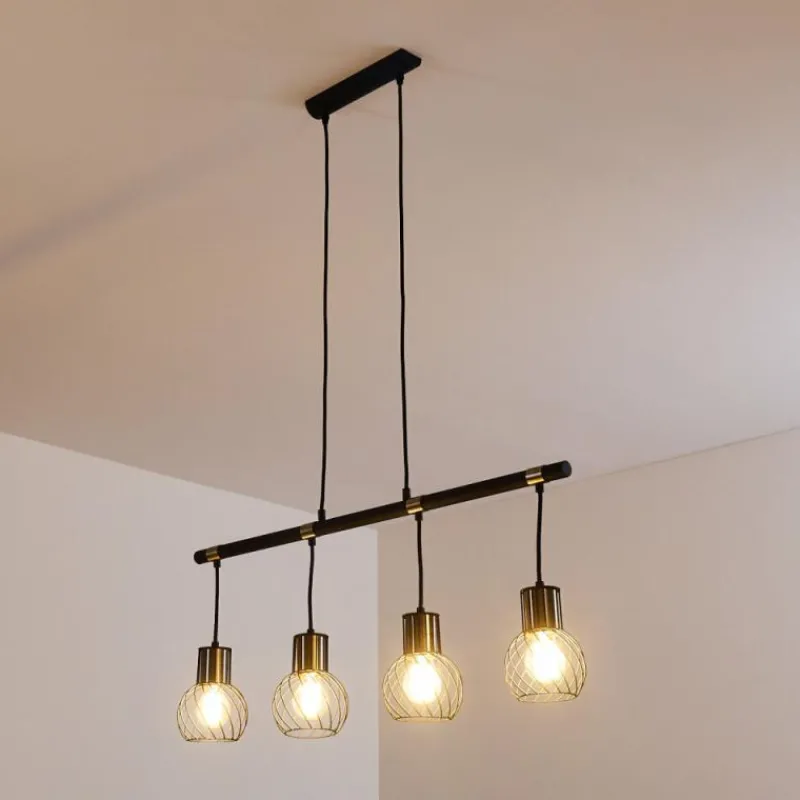 Lampes Dorées-hofstein Suspension Bacau Noir doré, 4 lumières