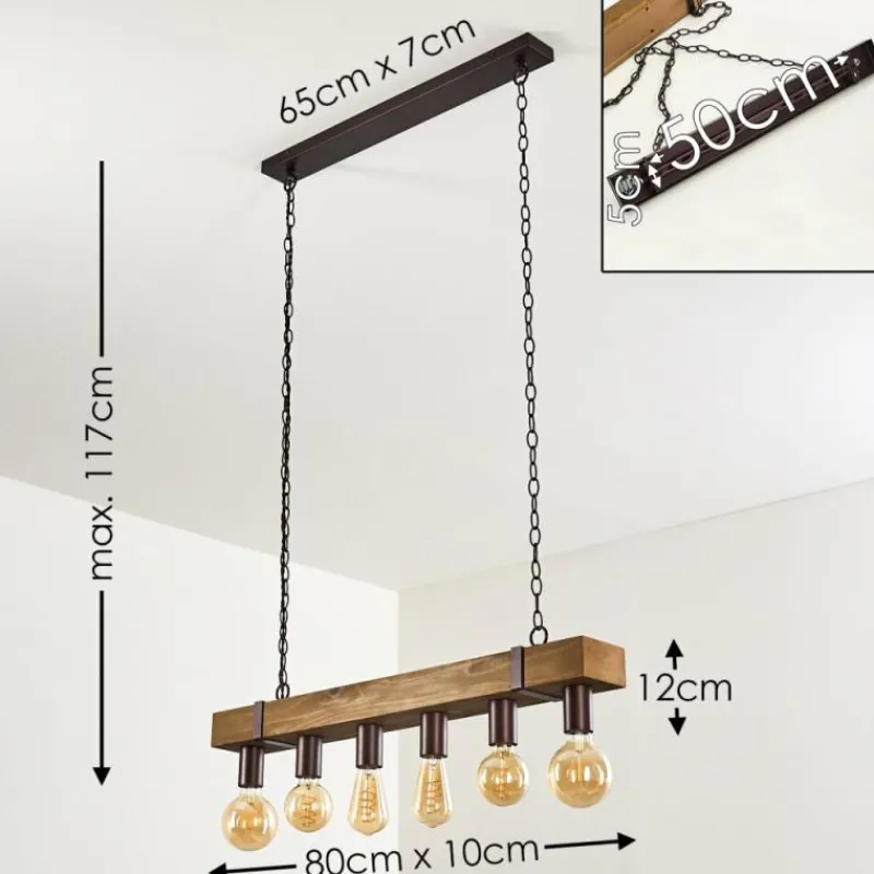 Lampes Industrielles-hofstein Suspension Balakovo Bois foncé, Rouille, 6 lumières
