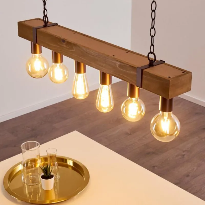 Lampes Industrielles-hofstein Suspension Balakovo Bois foncé, Rouille, 6 lumières