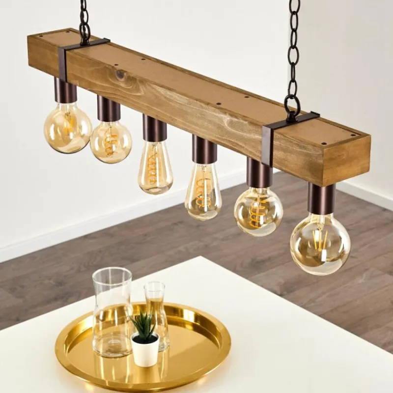 Lampes Industrielles-hofstein Suspension Balakovo Bois foncé, Rouille, 6 lumières