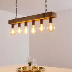 Lampes Industrielles-hofstein Suspension Balakovo Bois foncé, Rouille, 6 lumières