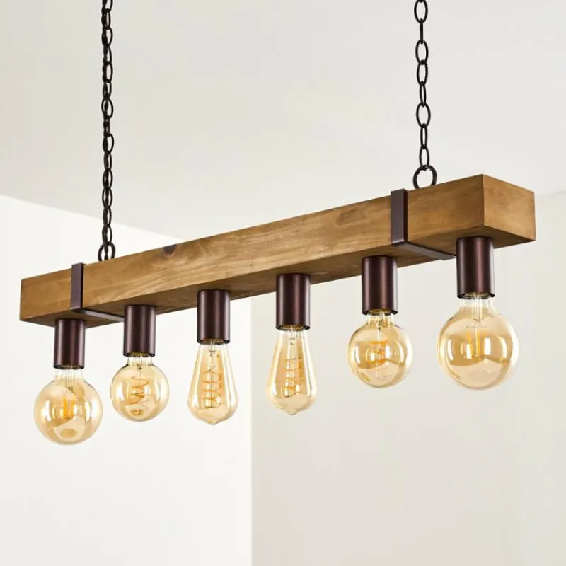 Lampes Industrielles-hofstein Suspension Balakovo Bois foncé, Rouille, 6 lumières