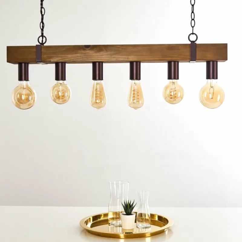 Lampes Industrielles-hofstein Suspension Balakovo Bois foncé, Rouille, 6 lumières