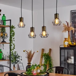 Lampes Industrielles-hofstein Suspension Bardhaman Noir, 4 lumières