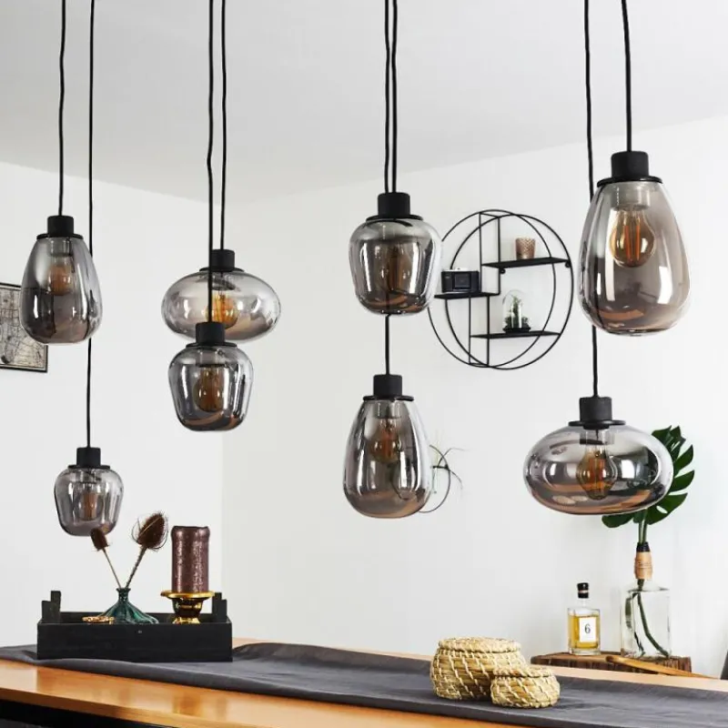 Suspension Verre Fumé-hofstein Suspension Barnegat Noir, 8 lumières