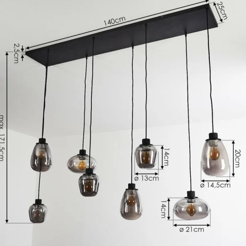 Suspension Verre Fumé-hofstein Suspension Barnegat Noir, 8 lumières