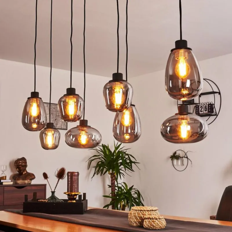 Suspension Verre Fumé-hofstein Suspension Barnegat Noir, 8 lumières