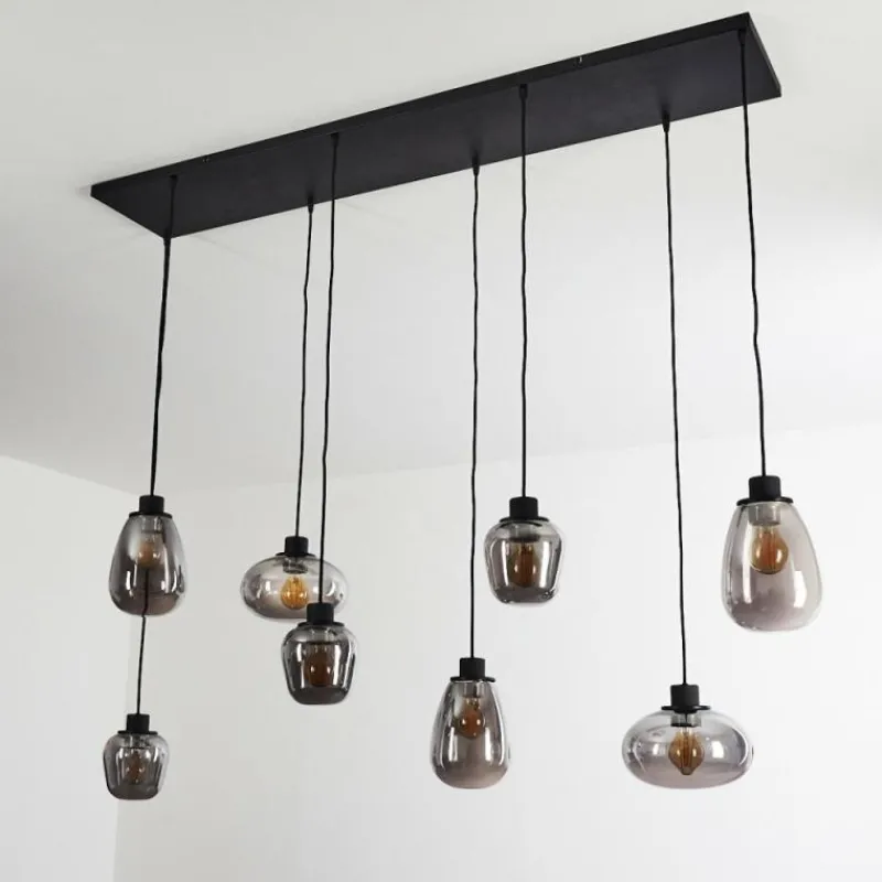 Suspension Verre Fumé-hofstein Suspension Barnegat Noir, 8 lumières