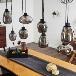 Suspension Verre Fumé-hofstein Suspension Barnegat Noir, 8 lumières