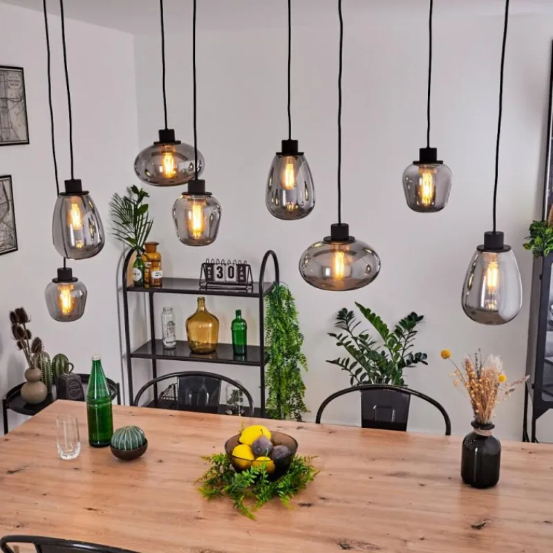 Suspension Verre Fumé-hofstein Suspension Barnegat Noir, 8 lumières