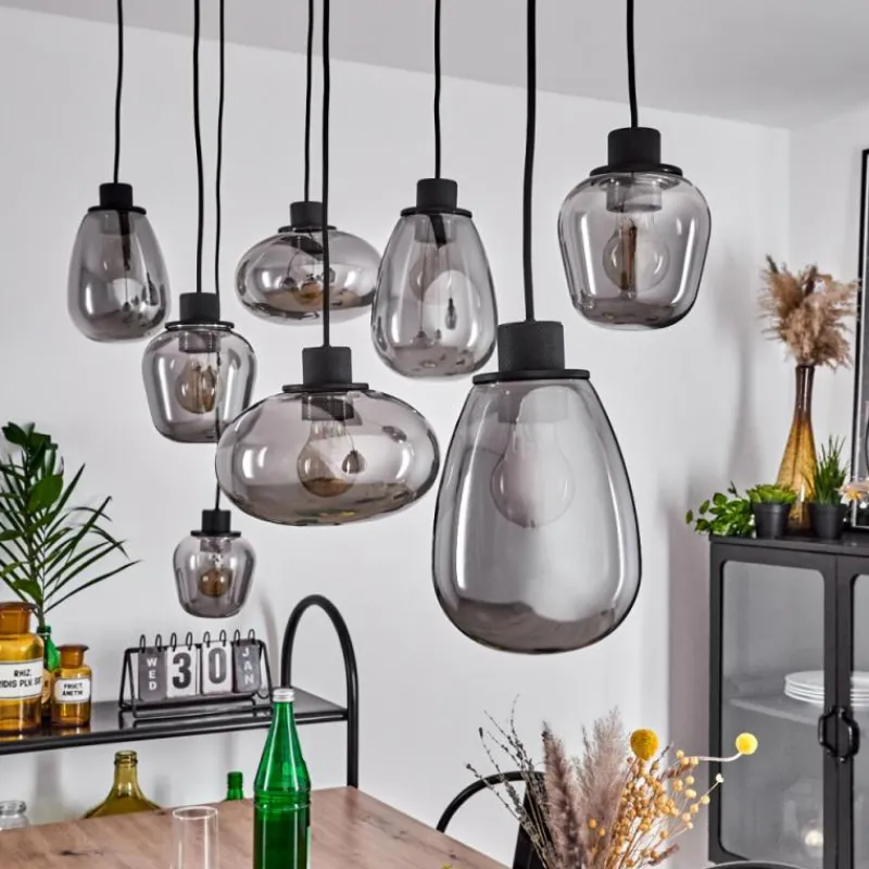 Suspension Verre Fumé-hofstein Suspension Barnegat Noir, 8 lumières