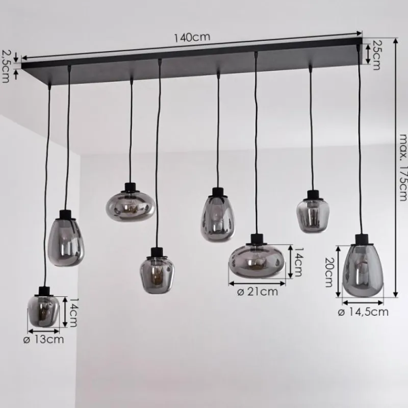 Suspension Verre Fumé-hofstein Suspension Barnegat Noir, 8 lumières