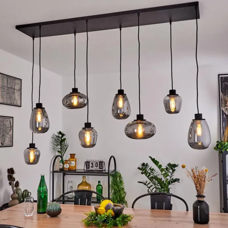 Suspension Verre Fumé-hofstein Suspension Barnegat Noir, 8 lumières