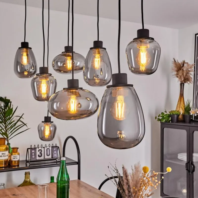 Suspension Verre Fumé-hofstein Suspension Barnegat Noir, 8 lumières