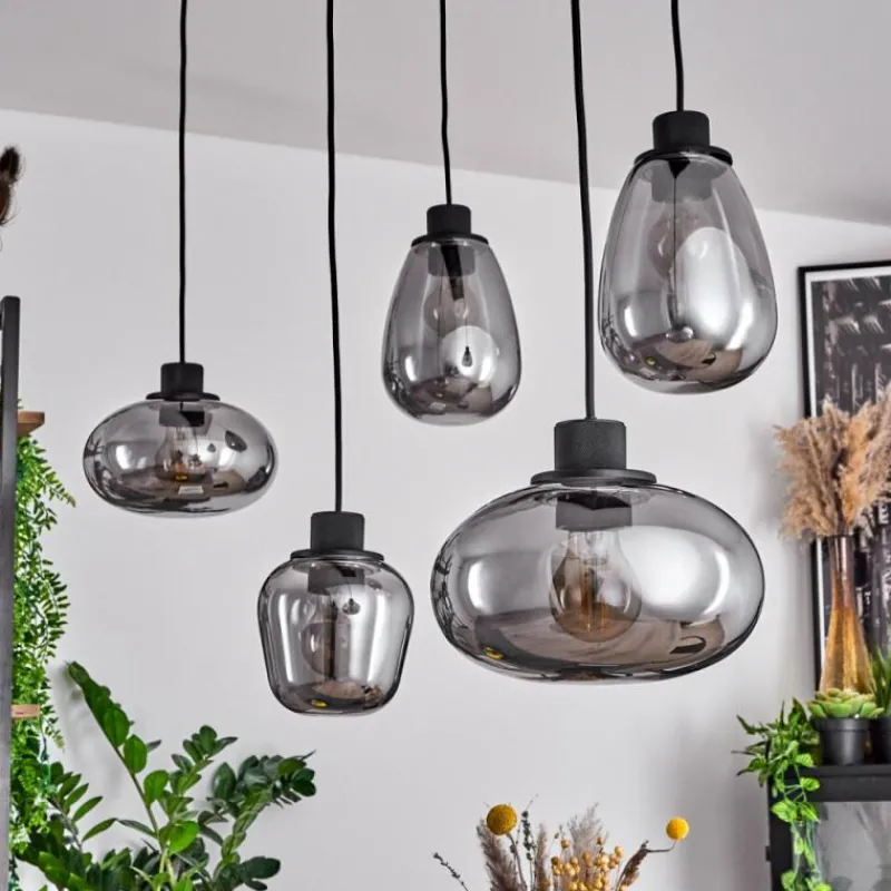 Suspension Verre Fumé-hofstein Suspension Barnegat Noir, 5 lumières