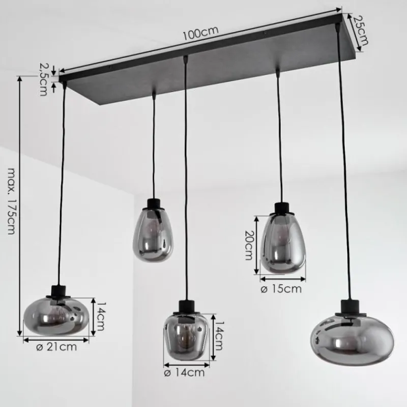 Suspension Verre Fumé-hofstein Suspension Barnegat Noir, 5 lumières