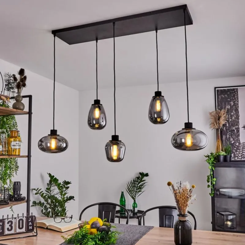 Suspension Verre Fumé-hofstein Suspension Barnegat Noir, 5 lumières