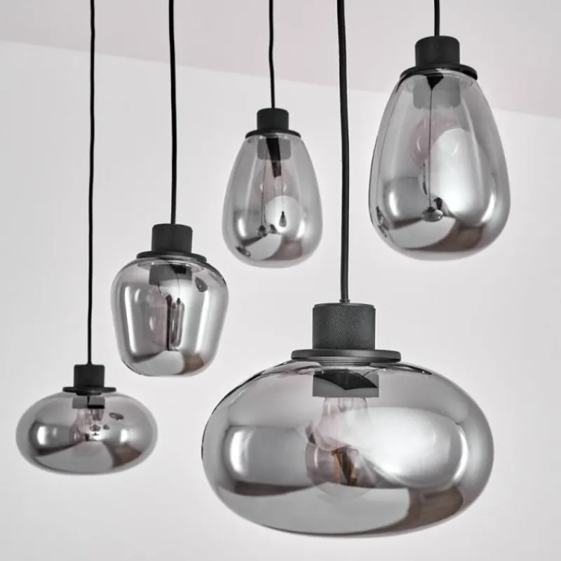 Suspension Verre Fumé-hofstein Suspension Barnegat Noir, 5 lumières