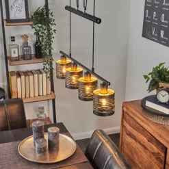 Lampes Dorées-hofstein Suspension Bathinda Noir, 4 lumières