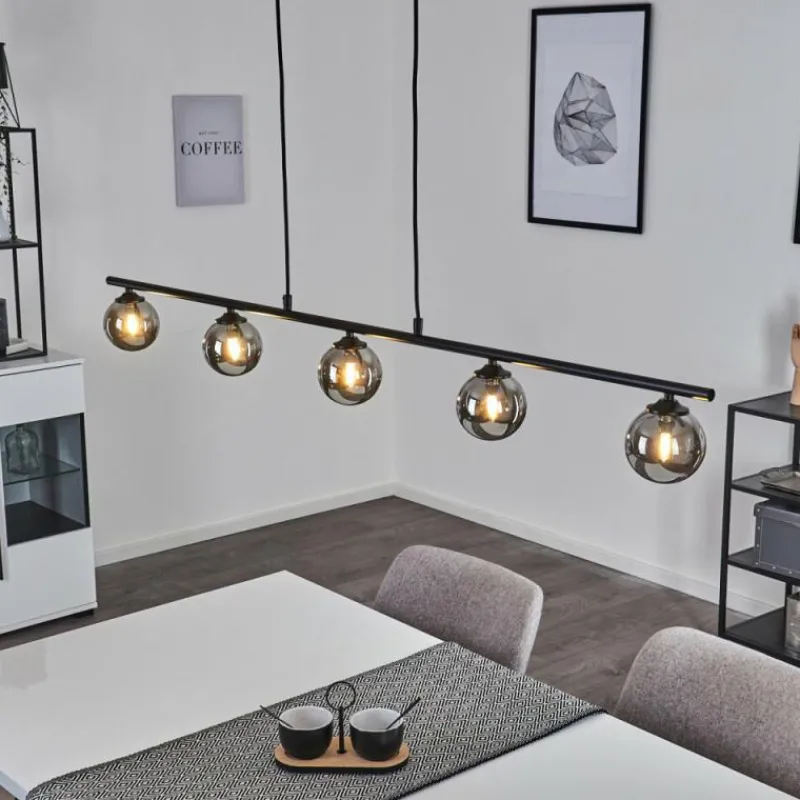 Suspension Verre Fumé-hofstein Suspension Belleoram LED Noir, 5 lumières