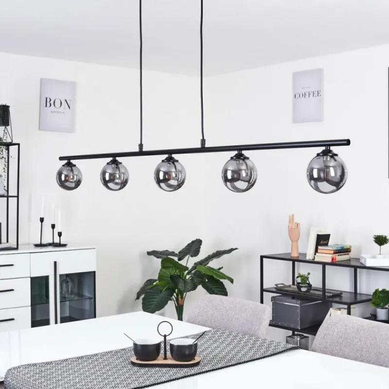 Suspension Verre Fumé-hofstein Suspension Belleoram LED Noir, 5 lumières