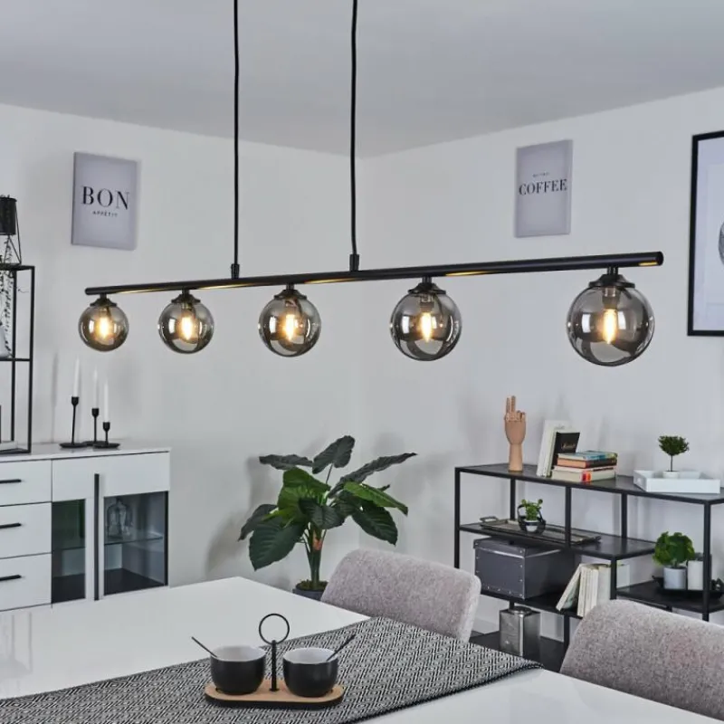 Suspension Verre Fumé-hofstein Suspension Belleoram LED Noir, 5 lumières