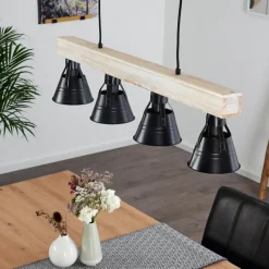 hofstein Suspension Berkeley Bois clair, Noir, 4 lumières
